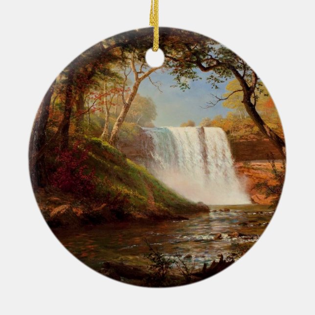 Minnehaha Falls, fine art by Albert Bierstadt, Ceramic Ornament (Back)