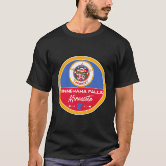 Minnehaha Falls Minnesota Mn State Flag Badge T-Shirt