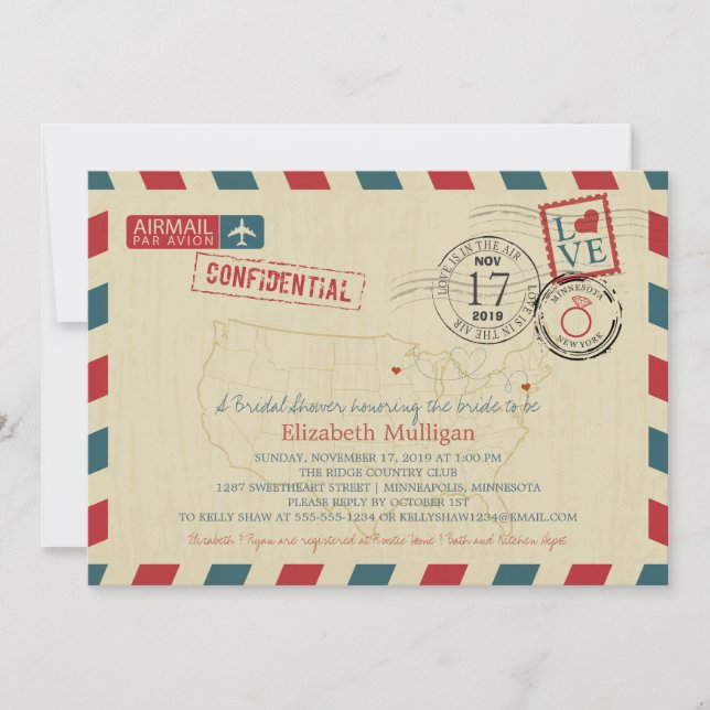 Minnesota and New York Airmail | Bridal Shower Invitation (Front)