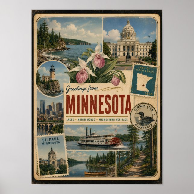 Minnesota Authentic Vintage Style Poster (Front)