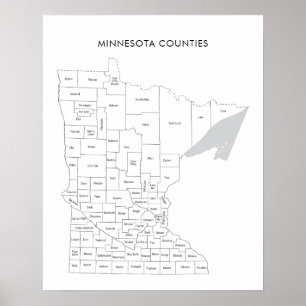 Minnesota Counties map with county names Poster