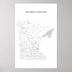 Minnesota Counties map with county names Poster
