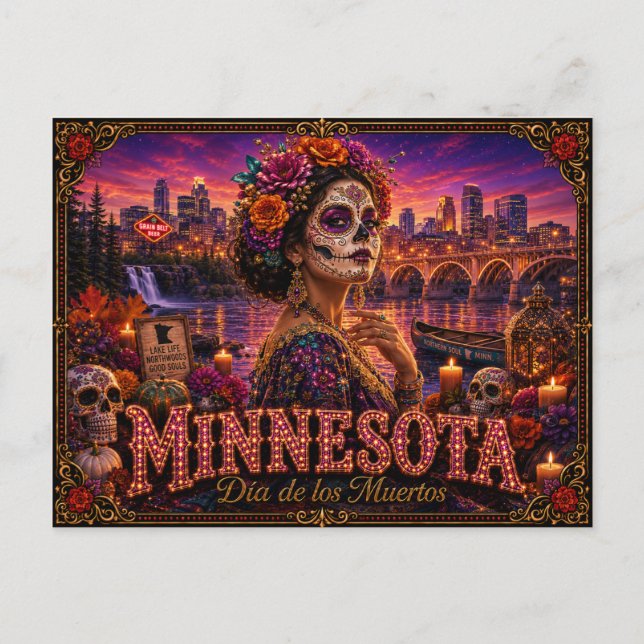Minnesota Día de los Muertos Retro Postcard (Front)
