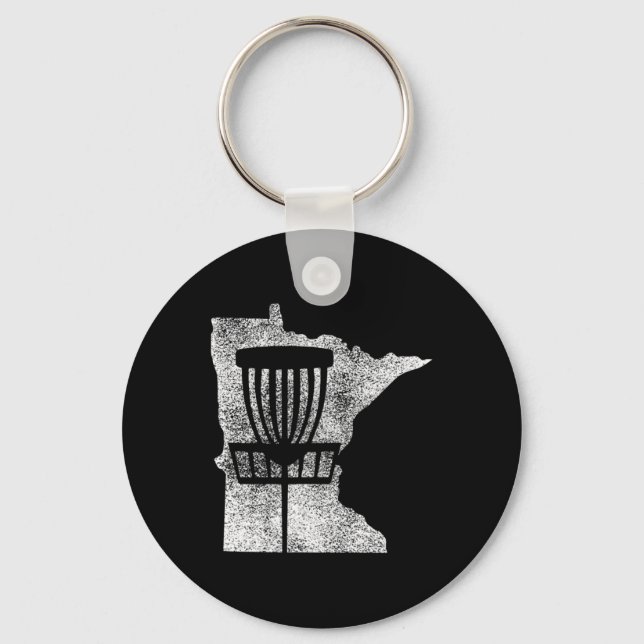 Minnesota Disc Golf State With Basket Distressed G Key Ring (Front)