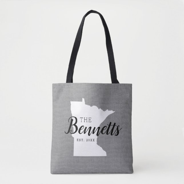 Minnesota Family Monogram State Tote Bag (Front)