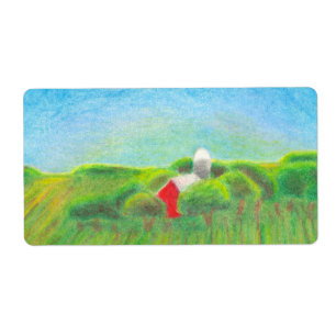 Minnesota farm red barn rural landscape crayon art