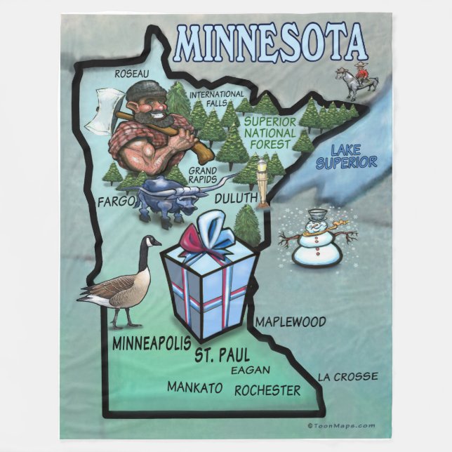 Minnesota Fun Map Fleece Blanket (Front)