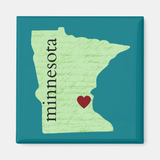 Minnesota - Green, Teal, Heart, Home Magnet