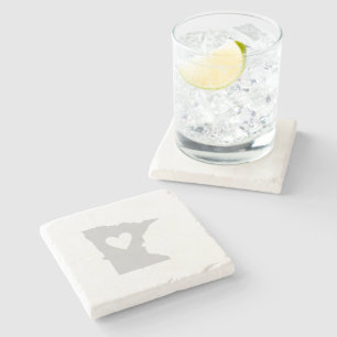 Minnesota Grey Map Shape with Heart Cutout Love Stone Coaster