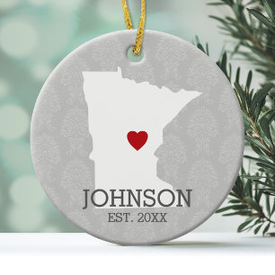 Minnesota Home State City Map - Custom Wedding Ceramic Ornament