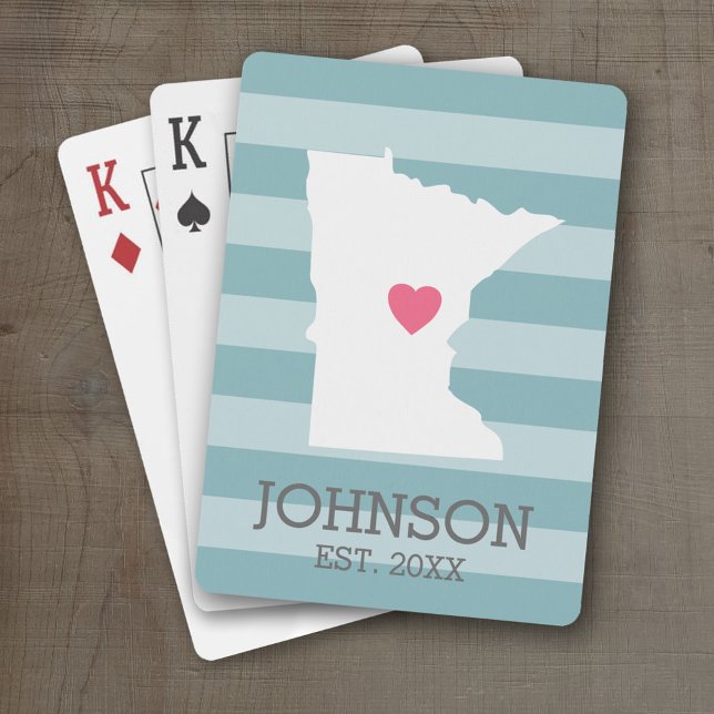 Minnesota Home State City Map - Custom Wedding Playing Cards (Personalized Playing Cards with a State Map, Movable Heart and Name)