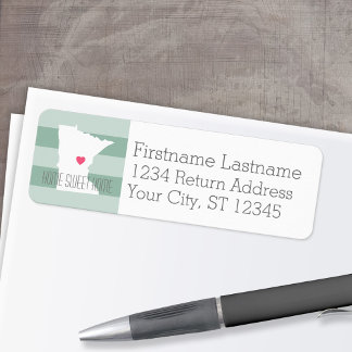 Minnesota Home State Love with Custom Heart Return Address Label