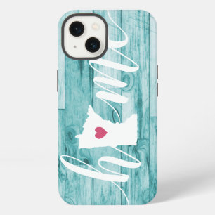 Minnesota Home State Turquoise Wood Look iPhone 13 Case
