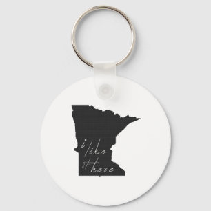 Minnesota I Like It Here State Silhouette Black Key Ring