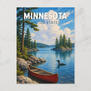 Minnesota Illustration Travel Art Vintage Postcard