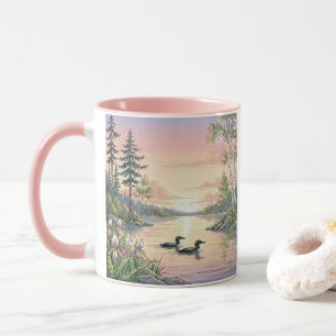 Minnesota Lake Sunset with Loons, Coffee Mug
