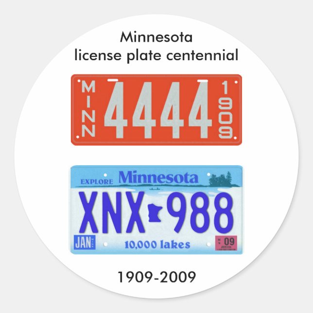 Minnesota license plate centennial classic round sticker (Front)