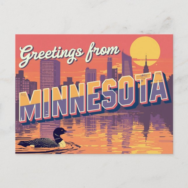 Minnesota Loon and City Skyline Postcard (Front)