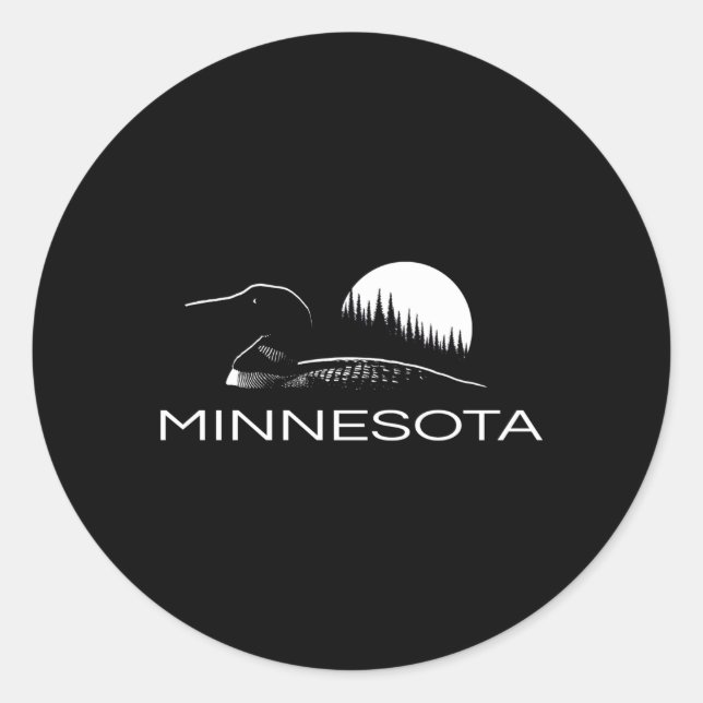 Minnesota Loon And Trees In Moonlight Classic Round Sticker (Front)