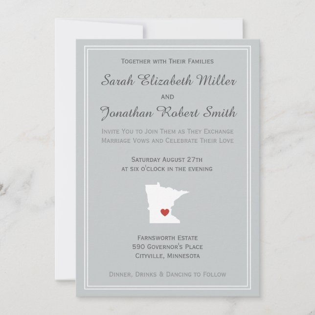 Minnesota Love - Customisable Wedding Invitation (Front)