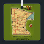 Minnesota Map Ornament<br><div class="desc">It's a vintage,  retro postcard map of Minnesota  - the Gopher State!  You can purchase it a is or reposition the map on the back to feature another part of the State of Minnesota.</div>