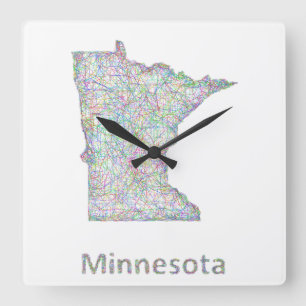 Minnesota map square wall clock
