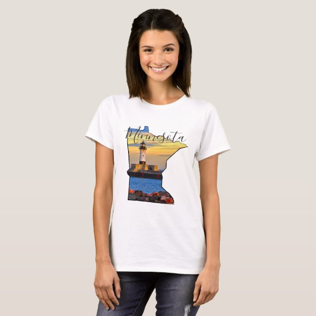 Minnesota Map with Lighthouse T-Shirt (Front Full)