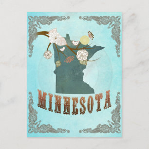 Minnesota Map With Lovely Birds Postcard