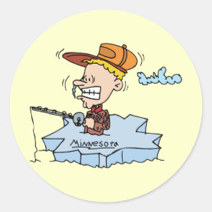Minnesota MN Ice Fishing Vintage Travel Souvenir Classic Round Sticker