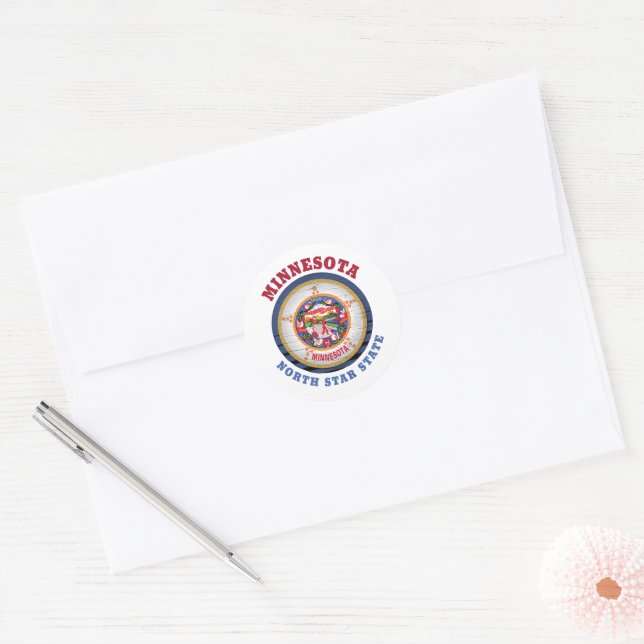 MINNESOTA NORTH STAR STATE FLAG CLASSIC ROUND STICKER (Envelope)