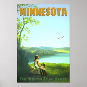 Minnesota North Star State Retro Travel Poster