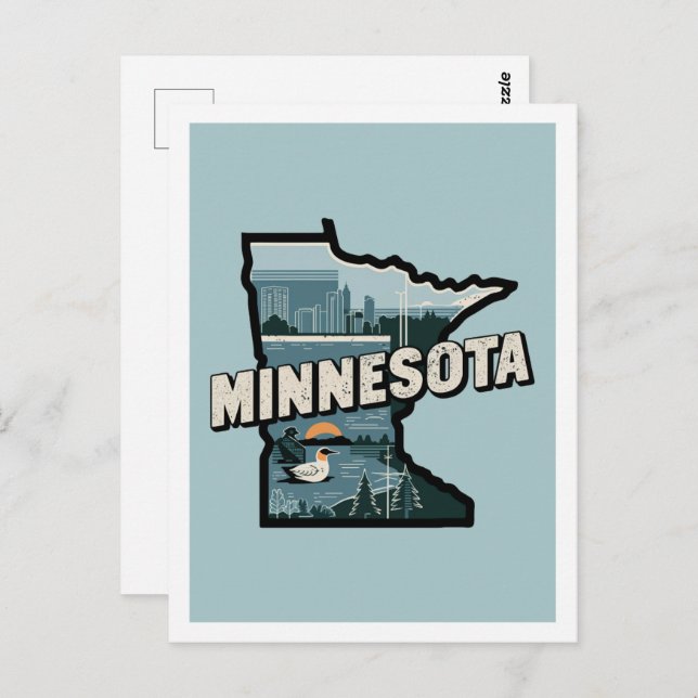 Minnesota Retro Travel Design Iconic US States Postcard (Front/Back)