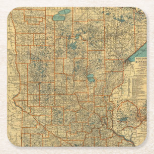 Minnesota road map square paper coaster