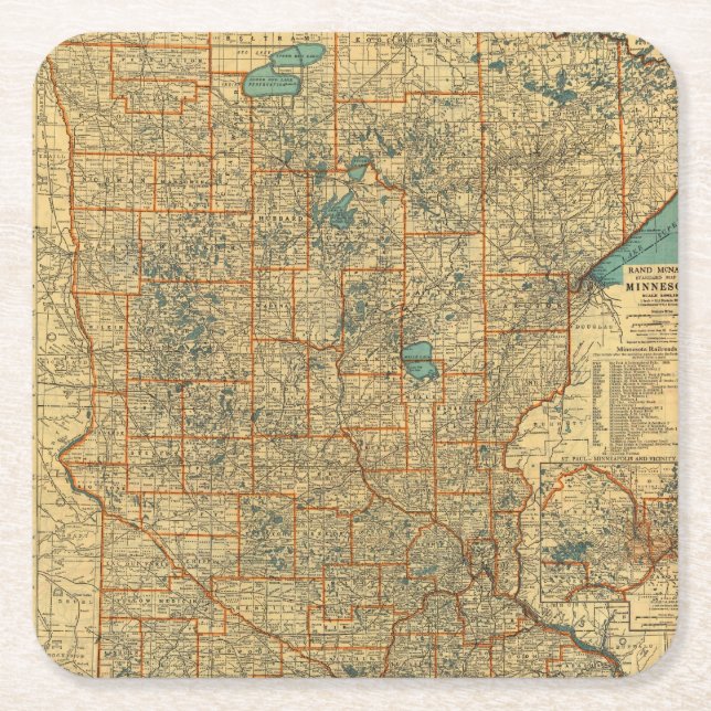 Minnesota road map square paper coaster (Front)