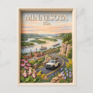 Minnesota Road Trip Landscape 3D Textured River Postcard