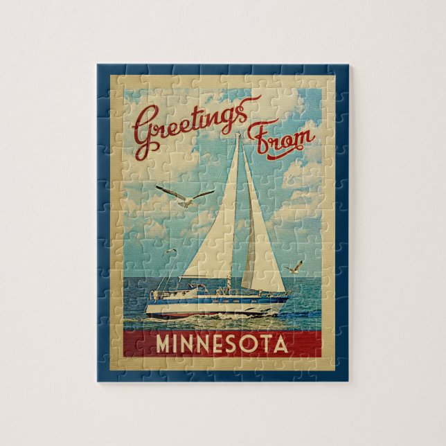 Minnesota Sailboat Vintage Travel Jigsaw Puzzle (Vertical)