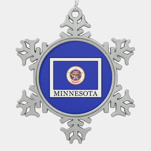 Minnesota Snowflake Pewter Christmas Ornament (Front)