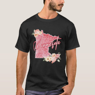 Minnesota State Floral Watercolor Map  Girls Cute T-Shirt