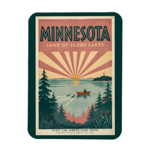 Minnesota State Illustration Travel Art Vintage Magnet