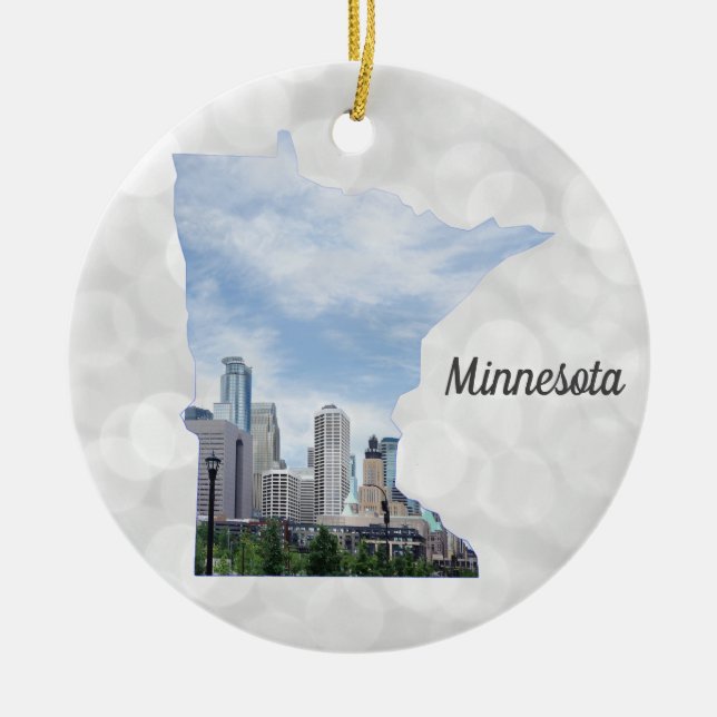 Minnesota State Map Christmas Ceramic Ornament (Front)
