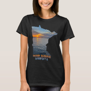 Minnesota State Outline Grand Marais Sunset T-Shirt