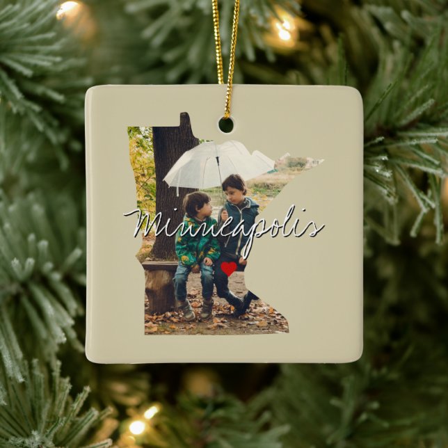 Minnesota State Photo insert and town name Ceramic Ornament (Tree)