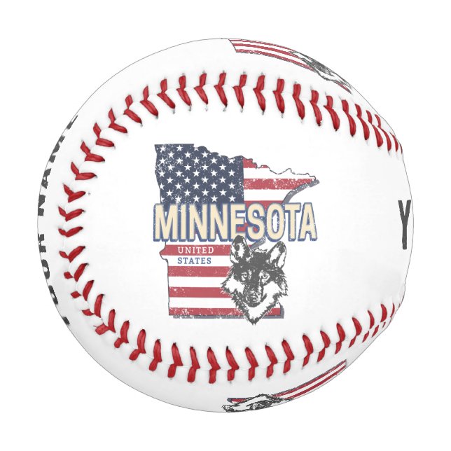 Minnesota State United States Map Vintage USA Baseball (Front Left)