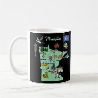 Minnesota tourist map with landmarks and famous sy coffee mug