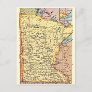  Minnesota Vintage Map Postcard 