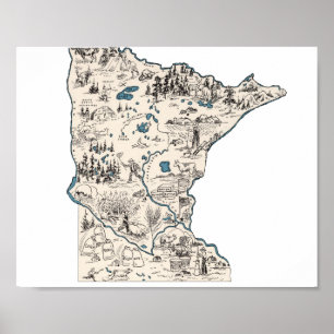 Minnesota Vintage Picture Map Poster