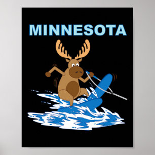 Minnesota Water Skiing Moose Moose Lake Vacation Poster