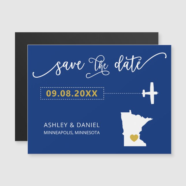 Minnesota Wedding Save the Date Card, Map Magnetic Invitation (Front/Back)