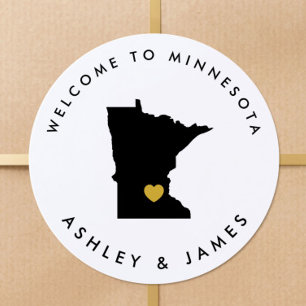 Minnesota Wedding Welcome Sticker Tag, Black, Gold