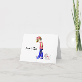 Minnie-me! Boy walking Westie Dog Art Thank You Card